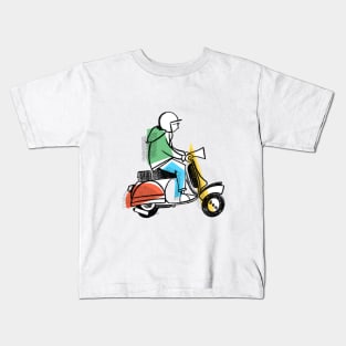 Retro Scooter, Classic Scooter, Scooterist, Scootering, Scooter Rider, Mod Art Kids T-Shirt